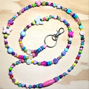 Quirky Beaded Lanyard- Purple and Teal